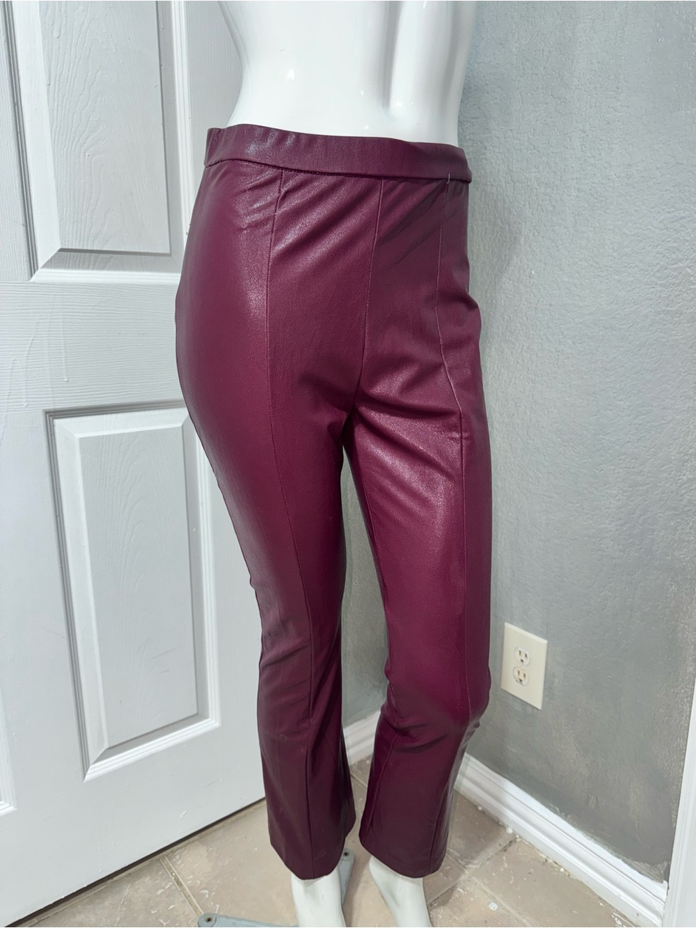 Amanda Uprichard Burgundy Faux Leather Cropped Pants